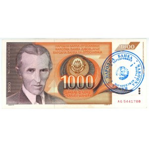 Bosnia & Herzegovina 1000 Dinara 1992 (ND) Overprinted on Yugoslavian note