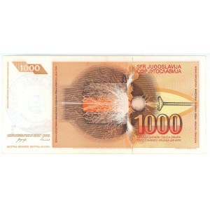 Bosnia & Herzegovina 1000 Dinara 1992 (ND) Overprinted on Yugoslavian note