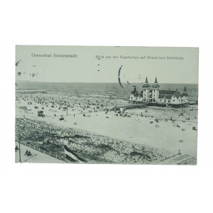 ŚWINOUJŚCIE - Ostseebad Swinemünde Widok z lotu ptaka na plażę i molo , obieg, 1913r.
