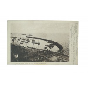 HEL - Ogólny widok portu, w dali polskie torpedowce , obieg, 1929r., RUCH S.A.