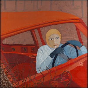 Ewa Kuryluk (geb. 1946, Krakau), Selbstporträt mit Zigarette (Im Auto I), 1975