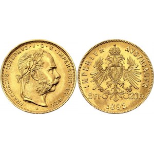 Austria 8 Florin / 20 Francs 1892 Restrike