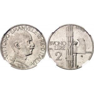 Italy 2 Lire 1926 R NGC AU53