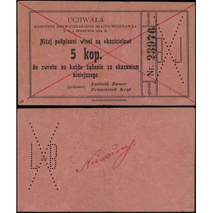dawny zabór rosyjski, bon na 5 kopiejek, 3.08.1914