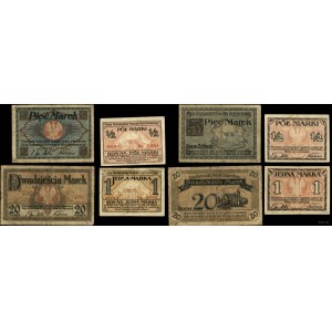 Prusy Zachodnie, zestaw bonów: 1/2, 1, 5 i 20 marek, bez daty (1920)