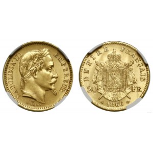 Francja, 20 franków, 1866 A, Paryż