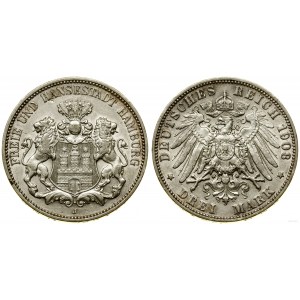 Niemcy, 3 marki, 1908 J, Hamburg