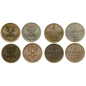 Rosja, zestaw: 4 x 1/2 kopiejki, 1899, 1909, 1911, 1912, Petersburg
