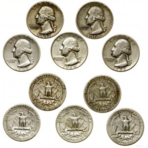 Stany Zjednoczone Ameryki (USA), zestaw: 5 x 1/4 dolara, 1943-1964