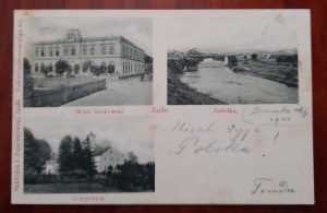 Jaslo.Three views : Hotel krakowski,Jasiolka,Gorajowice.