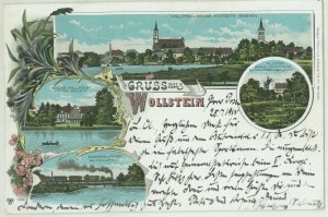 Wolsztyn - Wollstein, Westseite, Schloss, Eisenbahnbrücke, Kloster, Ver. E.J. Scholz W-w, Wollstein, col. letter, ca. 1900,