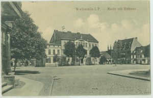 Wolsztyn - Wollstein i. P., Markt mit Rathaus, E.J. Scholz Ww. (Inh. Paul Scholz), Wollstein i. P. św, czb., ca. 1915