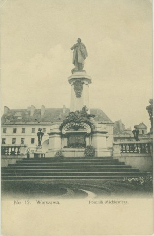 Varšava - pomník Mickiewicze, H.P. č. 12, tištěný čb., cca 1910,