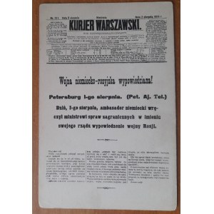 Kurjer Warszawski 2.08.1914 r. Wojna niemiecko - rosyjska wypowiedziana !