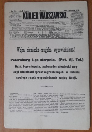 Kurjer Warszawski 2.08.1914. German-Russian war declared !