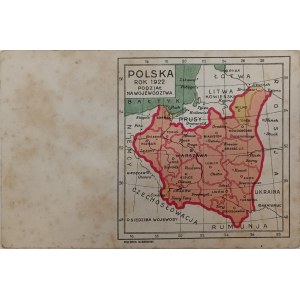 Pocztówka vintage: Polska, rok 1922, podział na województwa