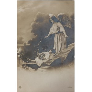 Pocztówka religijna vintage: Anioł Stróż