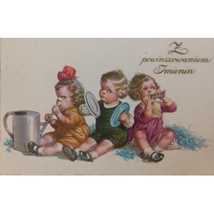 Dzieci: Z powinszowaniem imienin / Pocztówka vintage, 1926