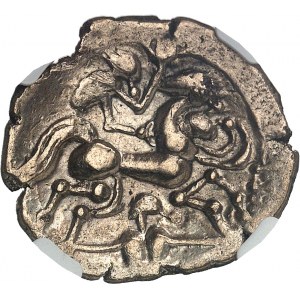Namnètes. Statère à l’hippophore, classe II à la croix ND (IIe - Ier siècle avant J.-C.).