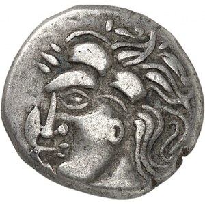 Longostalètes. Drachme de style languedocien Romanisé, série VI aux quatre symboles ND (milieu du IIIe - première moitié du IIe siècle avant J.-C.).