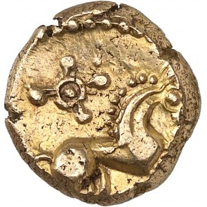 Meldes. Statère d’or dérivé du type à l’œil et légende ROVECA ND (c.50 av. J.-C.).