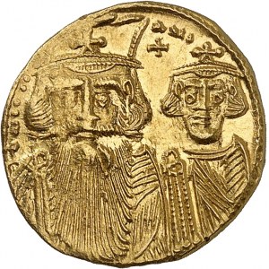Constant II (641-668). Solidus avec Constantin IV, Héraclius et Tibère ND (après 659), Constantinople, 10e officine.