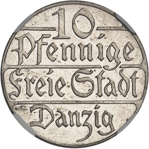 Dantzig (ville libre de). 10 pfennige, Flan bruni (PROOF) 1923, Berlin.