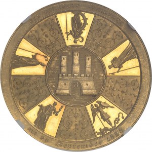 Hambourg (ville impériale de). Portugalöser au module de 10 ducats, tricentenaire de la constitution civile, d’aspect Flan bruni (PROOFLIKE) 1828.