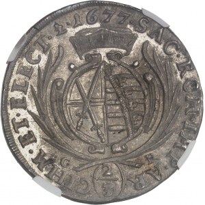 Saxe, Jean-Georges II (1656-1680). 2/3 de thaler 1677 CR, Dresde.