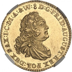 Saxe, Frédéric-Auguste II, prince-électeur (1733-1763). Ducat, d’aspect Flan bruni (PROOFLIKE) 1757 IDB, Dresde.