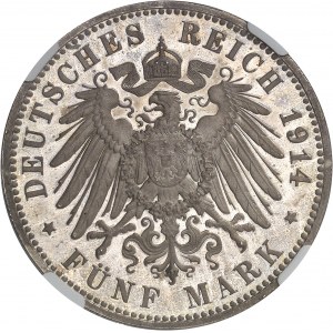 Saxe, Frédéric Auguste III (1904-1918). 5 (fünf) mark, Flan bruni (PROOF) 1914, E, Muldenhutten.