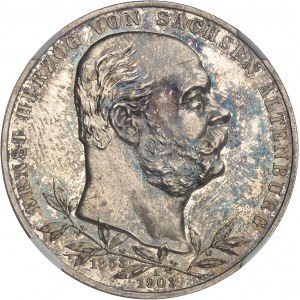 Saxe-Altenburg, Ernst I (1853-1908). 5 (fünf) mark pour le Jubilé d’or, Flan bruni (PROOF) 1903, A, Berlin.