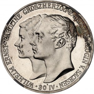 Saxe-Weimar-Eisenach, Guillaume-Ernest (1901-1918). 5 (fünf) mark pour le mariage du Grand-duc avec Caroline de Reuss-Greiz, Flan bruni (PROOF) 1903, A, Berlin.