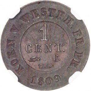 Westphalie, Jérôme Napoléon (1807-1813). 1 centime 1809, C, Cassel.