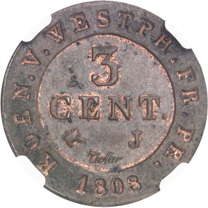 Westphalie, Jérôme Napoléon (1807-1813). Essai de 3 centimes 1808, J, Paris.