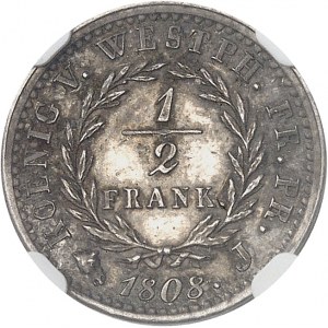 Westphalie, Jérôme Napoléon (1807-1813). 1/2 frank, Flan bruni (PROOF) 1808, J, Paris.