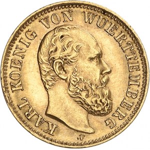 Wurtemberg, Charles (1864-1891). 5 mark 1878, F, Stuttgart.