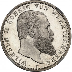 Wurtemberg, Guillaume II (1891-1918). 5 (fünf) mark, Flan bruni (PROOF) 1907, F, Stuttgart.