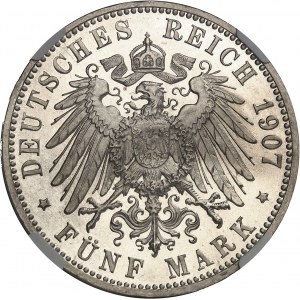Wurtemberg, Guillaume II (1891-1918). 5 (fünf) mark, Flan bruni (PROOF) 1907, F, Stuttgart.
