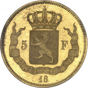 Léopold Ier (1831-1865). Essai de 5 francs en bronze doré par F. Distexhe 1847, Bruxelles.