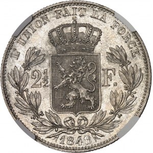 Léopold Ier (1831-1865). 2 1/2 francs, petite tête nue 1848, Bruxelles.