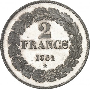 Léopold Ier (1831-1865). Épreuve de 2 francs, position A, sur Flan bruni (PROOF) 1834, Bruxelles.