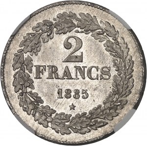 Léopold Ier (1831-1865). 2 franc tête laurée 1835, Bruxelles.