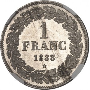 Léopold Ier (1831-1865). Épreuve de 1 franc tête laurée, Frappe spéciale (SP) 1833, Bruxelles.