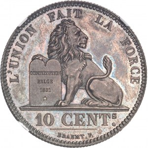 Léopold Ier (1831-1865). Épreuve de 10 centimes au lion, en argent 1832, Bruxelles.