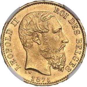 Léopold II (1865-1909). 20 francs 1875, Bruxelles.