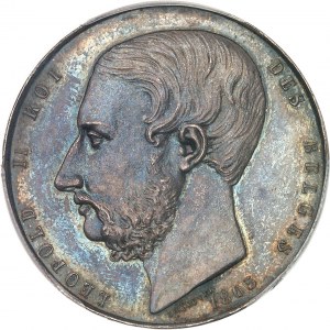 Léopold II (1865-1909). Essai uniface d’avers en argent de 5 francs par Jouvenel 1865, Bruxelles.