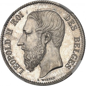 Léopold II (1865-1909). Essai de 2 francs, type adopté, Flan bruni (PROOF) 1866, Bruxelles.