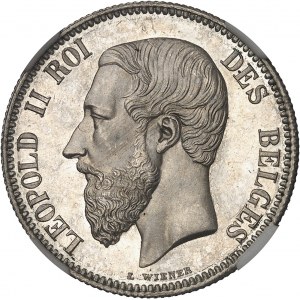 Léopold II (1865-1909). Essai de 2 francs sans légende, Flan bruni (PROOF) 1866, Bruxelles.
