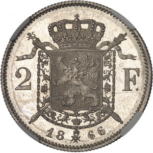 Léopold II (1865-1909). Essai de 2 francs sans légende, Flan bruni (PROOF) 1866, Bruxelles.